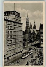 Breslau Wroclaw - Hochhaus und Rathaus Straßenbahn