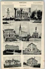 Chrastava Kratzau - Führichdenkmal Führichhaus Kriegerdenkmal Mädchen-Volks- und Bürgerschule Kirche Rathaus Knaben-Volks- und Bürgerschule Bezirksgericht Bezirks-Siechenhaus Sparkasse