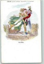 L`Eclair Politische Zeitschrift sign.Grandville "Giroflee" Blumen vermenschlicht Werbung Künstler 1899 Gebrauchsspuren