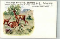 W7100 Heilbronn , Neckar Süddeutsche Tier-Börse Rehe mit Kitz in freier Wildbahn Werbung Druckerzeugnis Werbe AK