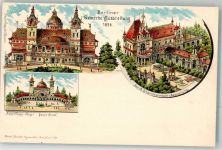 10115 O1193 Treptow 1896 Lithographie Berliner Gewerbe Ausstellung 1896 Ausstellungsgebäude Bau- u. Ingenieurwesen Ausstellungs-Palast Haupt-Portal