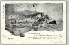 S.M. Torpedoboot Division auf dem Rhein Marine WK I 1900 Künstlerkarte