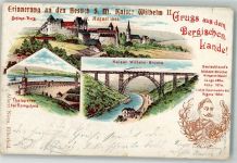 Burg Schloss Erinnerung an den Besuch seiner Majestät im Bergischen Lande Talsperre bei Remscheid Müngstener Brücke Verlag Albert Niem Adel Kaiser Wilhelm II 1900 Lithographie