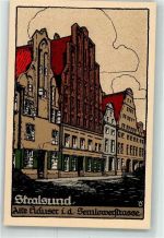 18435 O2300 Stralsund Künstlersteindruck alte Häuser i. d. Semlowerstraße