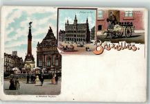 Brüssel Bruxelles Lithographie la Monument Anspach Maison du Roi Hundekarren Milchfrau