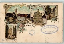 87700 W8940 Memmingen 1897 Lithographie Martplatz Rathaus Einlass Kempter Tor