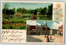 04808 O7250 Wurzen 1903 Lithographie / Künstlerkarte Im Stadtpark Wasserfontaine Marktplatz