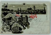 35423 W6302 Lich , Hess Lithographie / Mondschein Kirche Schloss Rathaus