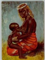 Mutter und Kind sign. Kent Cottrell Afrikan. Volkstyp Künstlerkarte
