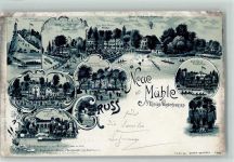 15537 O1252 Königs Wusterhausen 1904 Gebrauchsspuren Neue Mühle Aussichtsturm Hotel zur Schleuse Post Club-Haus Kaiser Wilehlm-Denkmal Restaurant Robert Riedel Spuck-Brücke Restaurant zum Thiergarten Restaurant Müller Lithographie