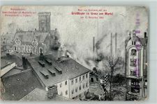 07973 O6600 Greiz Gebrauchsspuren Großfeuer am Markt Blick vom Kirchturm 13. November 1908 Rückseite Werbung Greizer Zeitung