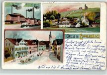 84061 W8305 Ergoldsbach 1906 Lithographie Fabrikgebäude Kapelle Kirche Gasthaus Fuhrwerk