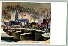 Schweidnitz Swidnica Lithographie / Künstlerkarte Sandbrücke Winter
