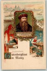 W6500 Mainz a Rhein 500 jährige Feier Gutenberg 1900 Lithographie / Künstlerkarte