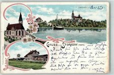 15859 O1233 Storkow , Mark 1901 Lithographie Hubertushöhe Bahnhof Kirche