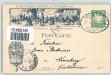 W8500 Nürnberg X. Deutsches Turnfest 1903 Die Lützower im Festzuge Off. Festpostkarte Nr 5 Aus dem Festspiel Sonderstempel Privatganzsache Lithographie