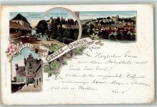 55606 W6570 Dhaun 1897 Lithographie Weinmanns Gasthaus Schloss Portal