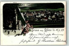02708 O8700 Löbau 1899 Lithographie / Mondschein Rathaus