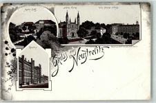 17235 O2080 Neustrelitz Lithographie Marktplatz Schloss Kirche Grossherzogliches Schloss Kaserne Gruss