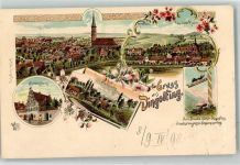84130 W8312 Dingolfing 1898 Lithographie Hochbrücke Herzogsburg Pilz Schwammerling