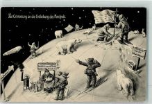 ERinnerung an die Entdeckung Zeppelin Eisbär Humor offiz. Nordpolkarte Expedition Nordpol Künstlerkarte