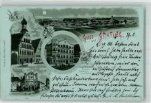 85567 W8018 Grafing b. München 1900 Lithographie / Mondschein Rathaus Gasthaus Wild Brauerei Schlederer zum Reiter