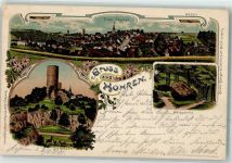 04655 O7234 Kohren-Sahlis 1901 Lithographie Die Klippen Turm Waldweg