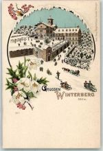 O8320 Schmilka Winterberg Christrosen Schlitten Pferdeschlitten Winterlitho Gebrauchsspuren