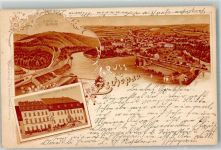 09405 O9360 Zschopau 1902 Lithographie Am Bahnhof Rathaus Hotel Stadt Wien