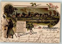 15748 O1601 Hermsdorf b Königs Wusterhausen 1900 Lithographie Hermsdorf vor 100 Jahren Nachtwächter Gedichtvers