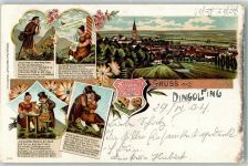 84130 W8312 Dingolfing 1904 Lithographie Schwammerl und Herz Geschichte in 4 Akten