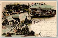 83278 W8220 Traunstein , Oberbay 1903 Lithographie Spatz Mädchen Pension Bad Empfing Hohes Kreuz