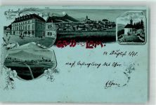 93462 W8496 Lam , Oberpf 1898 Lithographie Mariahilf-Kapelle Gasthaus zur Post Ossa K.B. Bahnpoststempel Mondschein