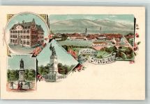 77652 W7600 Offenburg Lithographie Rathaus Drakedenkmal Kriegerdenkmal