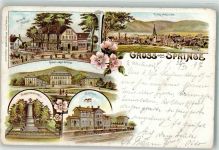 31832 W3257 Springe , Deister 1897 Gebrauchsspuren Lithographie Bahnhof Kriegerdenkmal Hotel Meyer Kaiserl. Jagdschloß