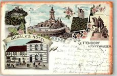06537 O4711 Sittendorf 1899 Lithographie Reiterstandbild Hotel Schalk Rothenburg Kaiser Wilhelm-Denkmal Kyffhäuser