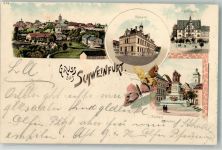 97421 W8720 Schweinfurt 1909 Lithographie Postamt Rathaus Schmetterlinge Rückert-Denkmal