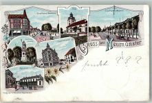 24534 W2350 Neumünster , Holst 1897 Gebrauchsspuren Lithographie Grossflecken Drei Kaiser-Denkmal Kielerstraße Bahnhof