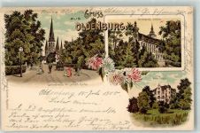 26121 W2900 Oldenburg 1900 Lithographie Gartenstraße Lambertikirche Großherzogl. Schloss Neues Palais