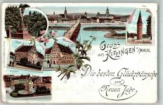 97318 W8710 Kitzingen 1897 Lithographie Königsplatz Rathaus Falterturm Kriegerdenkmal