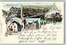 06343 O4274 Mansfeld , Südharz 1905 Lithographie Lutherhaus Schloß Mansfeld anno 1598 Johannitter Siegenhaus