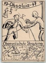 94315 W8440 Straubing 1947 Künstlerkarte Studentika Absolvia 1947 Oberrealschule Straubing Pennälerwappen Pennälerkarte