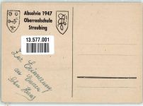 94315 W8440 Straubing 1947 Künstlerkarte Studentika Absolvia 1947 Oberrealschule Straubing Pennälerwappen Pennälerkarte