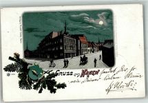 14641 O1550 Nauen , Havelland 1906 Lithographie / Mondschein Wappen Strasse im Mondschein