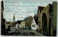55291 W6501 Ober-Saulheim 1914 - Dorfstrasse Kolonialwaren-Handlung Ev. Pfarrkirche
