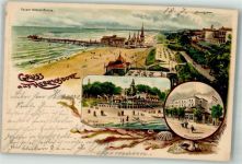 17419 O2251 Seebad Heringsdorf 1900 Lithographie / Künstlerkarte Strand-Hotel Strand Casino Strand Kaiser Wilhelm-Brücke sign. Spindler