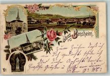 64625 W6140 Bensheim 1900 Lithographie Kriegerdenkmal Marktplatz Rathaus