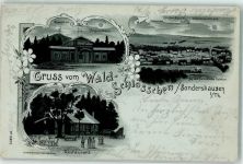 99706 O5400 Sondershausen , Thür 1901 Lithographie / Mondschein Gasthaus Waldschlößchen Bismarckturm Pensionshaus