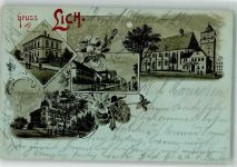 35423 W6302 Lich , Hess 1901 Lithographie / Mondschein Amtsgericht Schloß Giesserner Straße Kirche