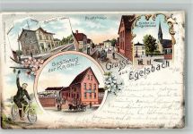63329 W6073 Egelsbach , Hess 1903 BOAKC Lithographie Gasthaus zur Krone Radfahrer Hauptstraße Bahnhof